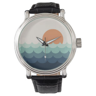 Reloj De Pulsera Océano azul ondulado al atardecer