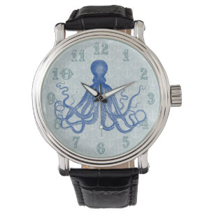 Reloj De Pulsera Octopus azul vintage con anclas