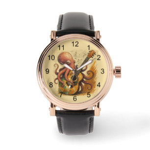 Reloj De Pulsera Octopus Jugando A La Guitarra Vintage Music Art