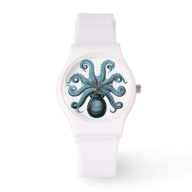 Reloj De Pulsera Octopus verde azulado en observación (Anverso)