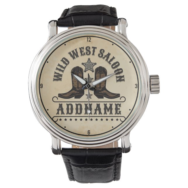 Reloj De Pulsera Oeste de Cowboy Boots AÑADIR NOMBRE sheriff Spurs  (Anverso)