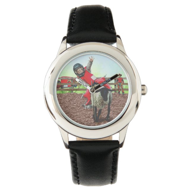 Reloj De Pulsera Oeste de Rodeo Cowgirl Mutton Busting (Anverso)
