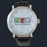 Reloj De Pulsera Oficina de Phlebotomist Peace Love Phlebotomy<br><div class="desc">Un Navidad de reloj de pulsera Flebotomist fresco para un experto en sorteos de sangre y agujas. Una señal de paz,  corazón y viales de sangre. Peace Love Phlebotomy watch.</div>
