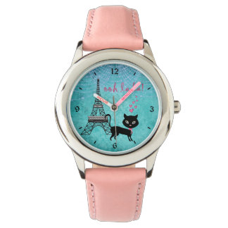Reloj De Pulsera Oh La La Paris Cat Con La Torre Eiffel Y Luces
