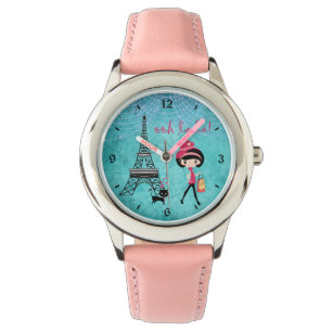 Reloj De Pulsera Oh La París Chica y gato con Torre Eiffel
