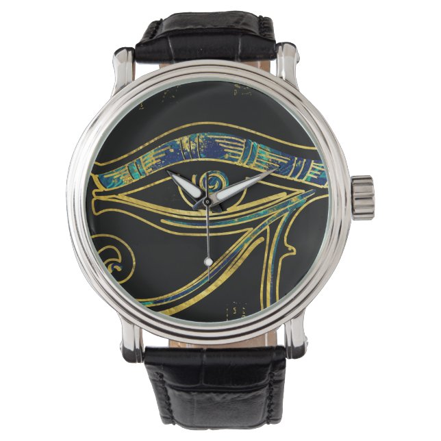 Reloj De Pulsera Ojo egipcio de Horus sobre jeroglíficos y mármol (Anverso)