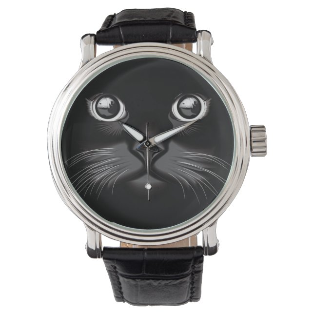 Reloj De Pulsera Ojos de cara de gato negro (Anverso)