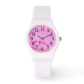 Reloj De Pulsera Ola de corazones rojos en números rosados Vigilanc