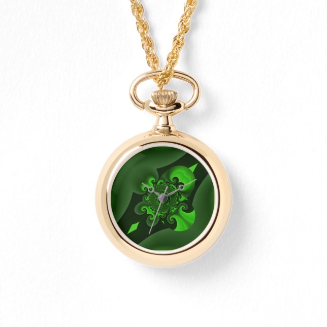 Reloj De Pulsera Ola Verde Oscura Y Espiral Lime (Anverso)