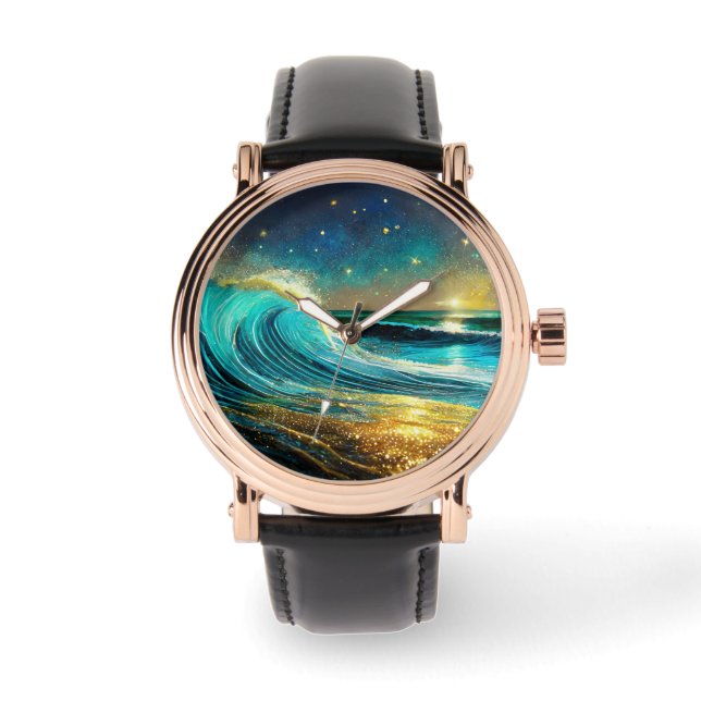 Reloj De Pulsera Olas oceánicas divergentes y relucientes (Anverso)