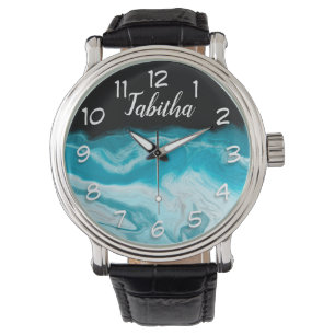 Reloj De Pulsera Olas oceánicas fondo negro personalizado