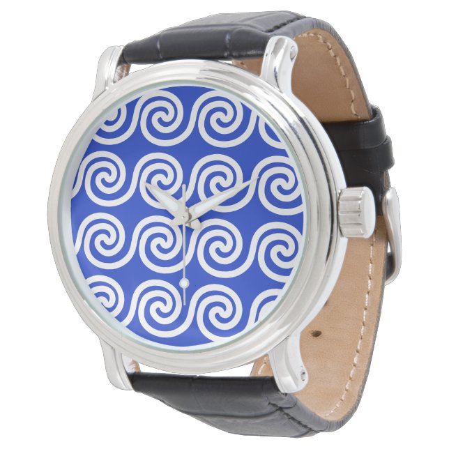 Reloj De Pulsera Olas Patrón Llave Meandro Griego Azul (Angular)