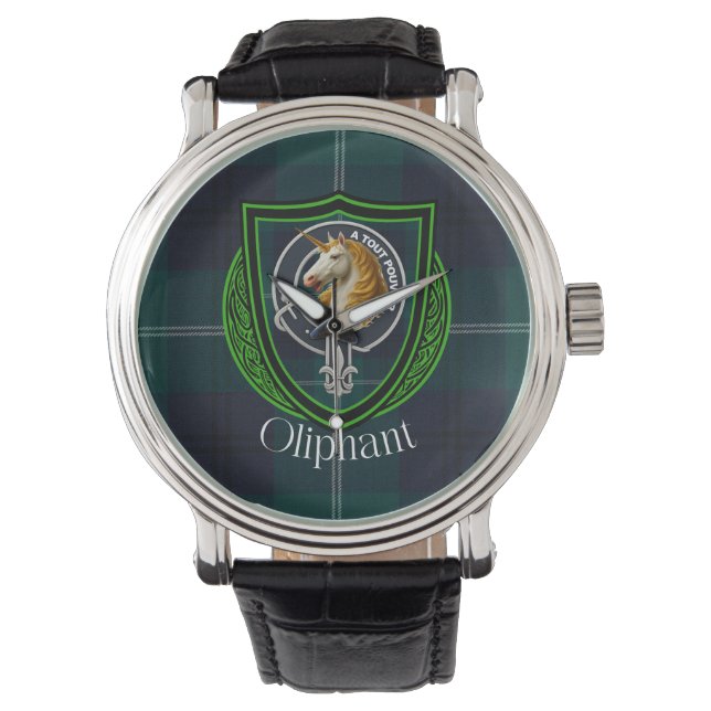 Reloj De Pulsera Oliphant Scottish Clan Tartan & Crest (Anverso)