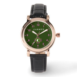Reloj De Pulsera Olive Green Personalized Custom Monogram Elegant
