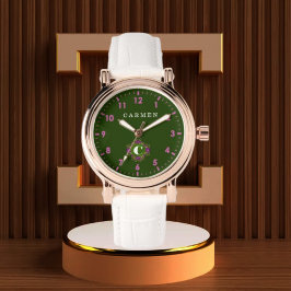 Reloj De Pulsera Olive Green Personalized Custom Monogram Elegant