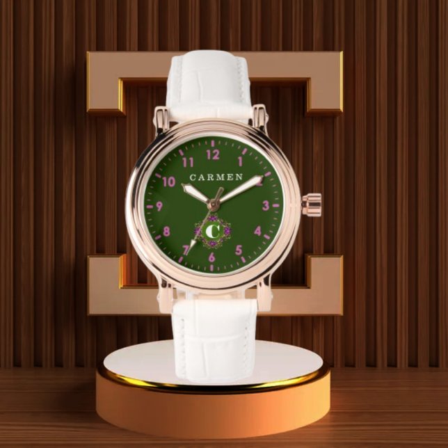 Reloj De Pulsera Olive Green Personalized Custom Monogram Elegant  (Subido por el creador)