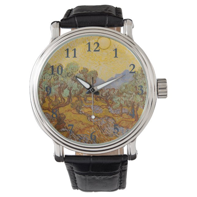 Reloj De Pulsera Olivos de Van Gogh Cielo Sol Amarillo (Anverso)