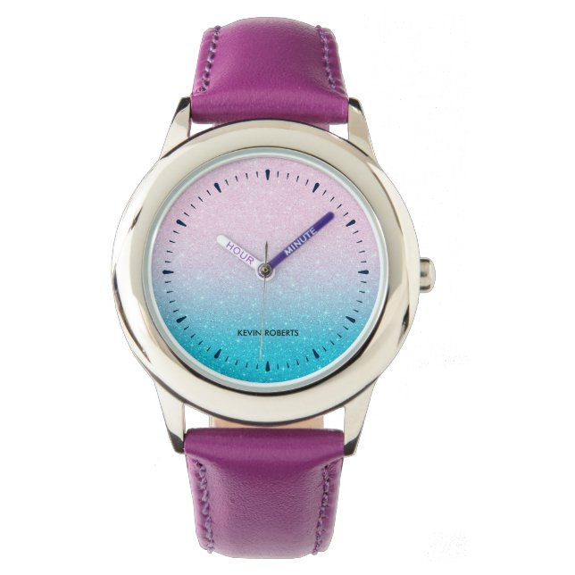 Reloj De Pulsera Ombre Purpurina rosa y turquesa (Anverso)