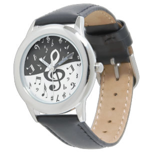 Reloj De Pulsera Onda elegante del Clef agudo blanco y negro