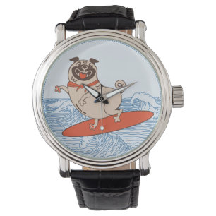 Reloj De Pulsera Onda montando perro de cerdo feliz en la tabla de 