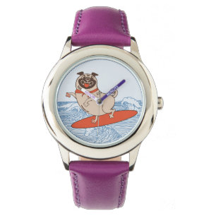 Reloj De Pulsera Onda montando perro de cerdo feliz en la tabla de 