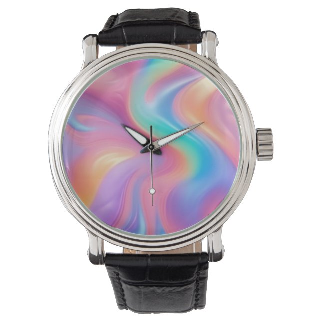 Reloj De Pulsera Ondas abstractas de neón rosa azul (Anverso)