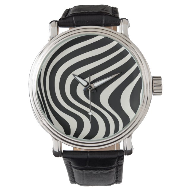 Reloj De Pulsera Ondas retro en blanco y negro (Anverso)