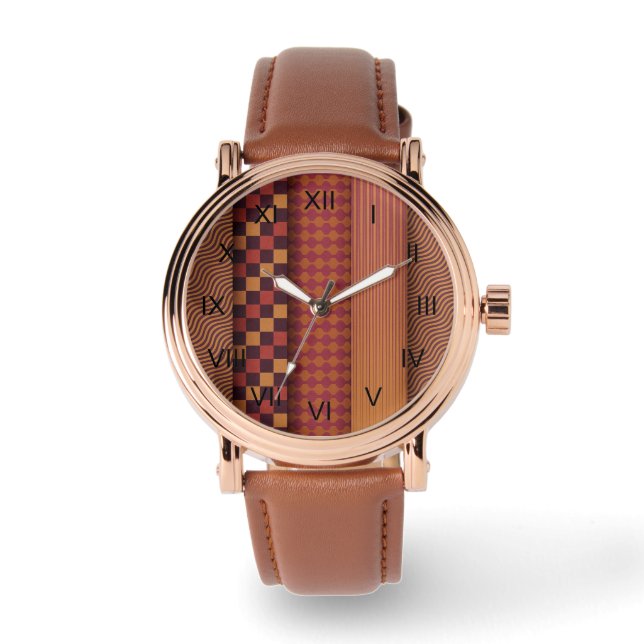Reloj De Pulsera Ondas Retro y Patrón Geométrico de Mitad de Siglo (Anverso)