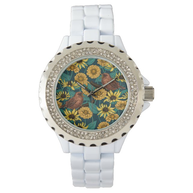 Reloj De Pulsera Ondas y flores en azul oscuro (Anverso)