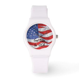 Reloj De Pulsera Ondeando la bandera norteamericana personalizada
