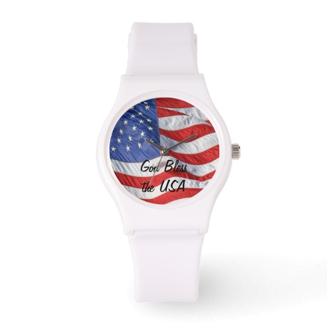 Reloj De Pulsera Ondeando la bandera norteamericana personalizada (Anverso)
