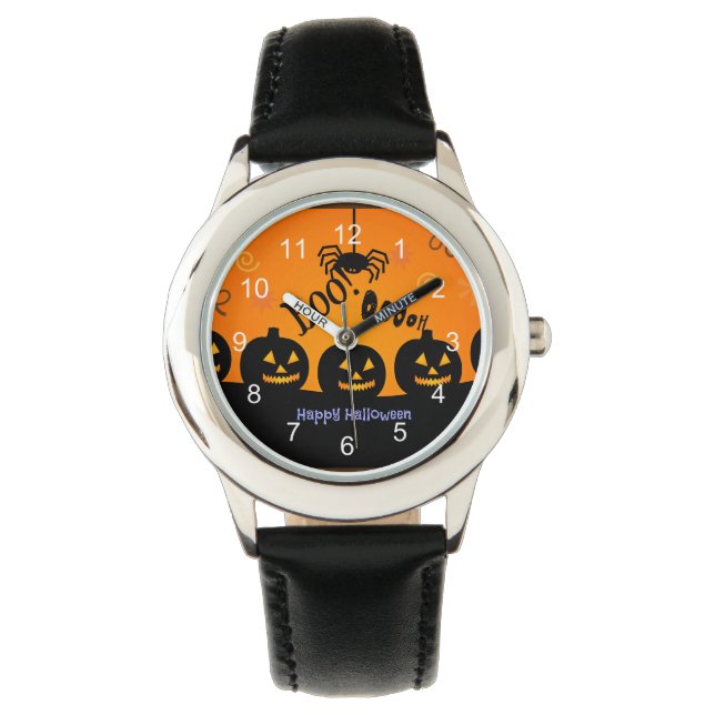 Reloj De Pulsera ¡Oooh! Feliz Halloween en Naranja y negro (Anverso)