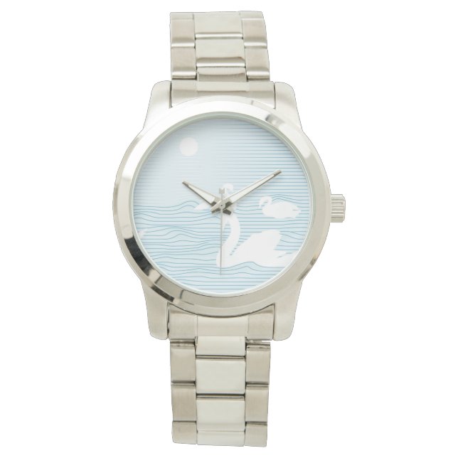 Reloj De Pulsera OP Art Blue Swan Drift (Anverso)
