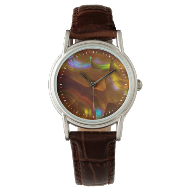 Reloj De Pulsera Opal de fuego naranja iridiscente (Anverso)