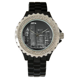 Reloj De Pulsera Opinión de la noche del paisaje urbano famoso de