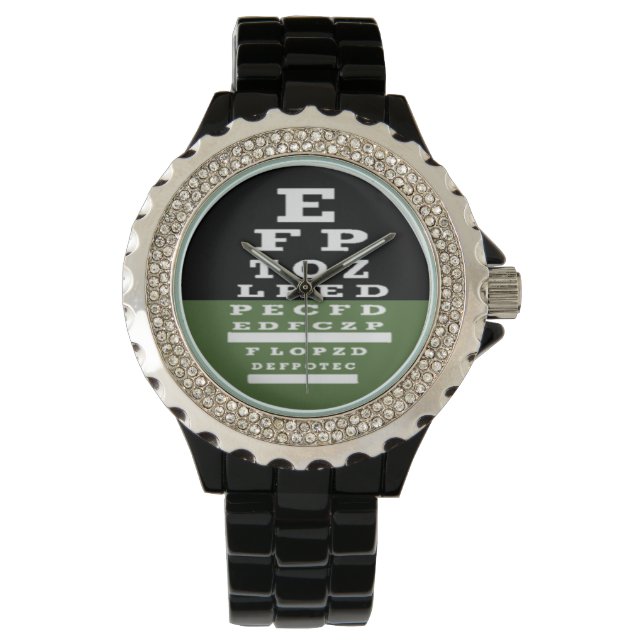 Reloj De Pulsera Óptometrist Eye Chart Watch Green Black (Anverso)