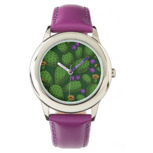Reloj De Pulsera Opuntia florida sobre verde oscuro