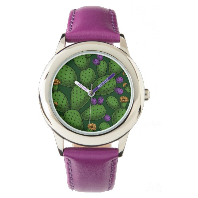 Reloj De Pulsera Opuntia florida sobre verde oscuro (Anverso)