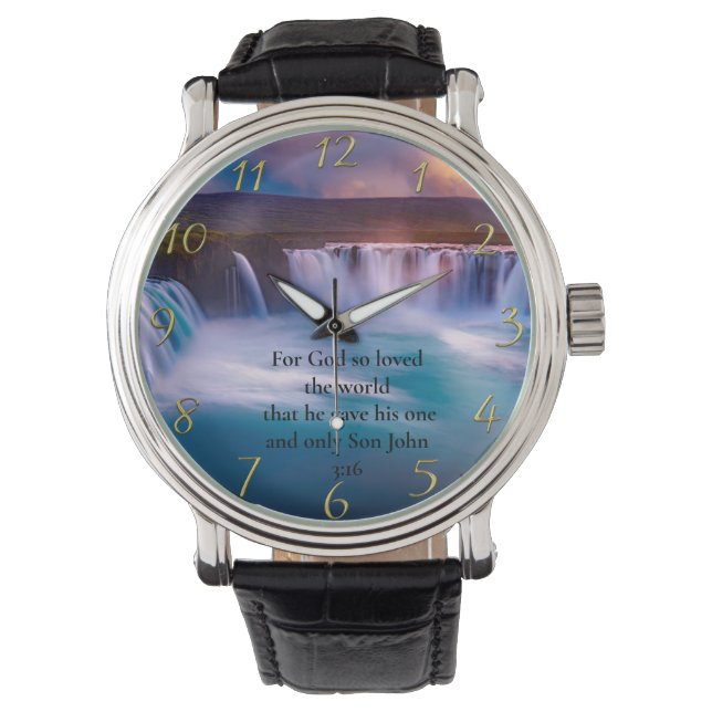 Reloj De Pulsera Oración de fe cristiana de oro John 3:16 (Anverso)
