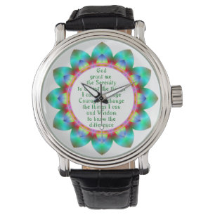 Reloj De Pulsera Oración de Serenity centrada en 12 flor de diseño