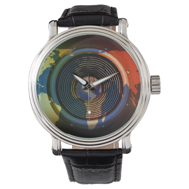 Reloj De Pulsera Orador sobre el fondo de un mapa mundial (Anverso)