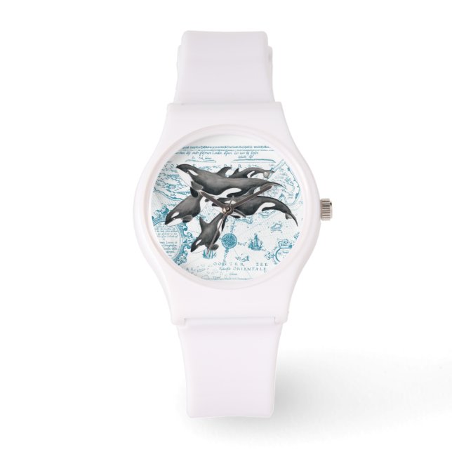 Reloj De Pulsera Orca ballena antigua azul (Anverso)