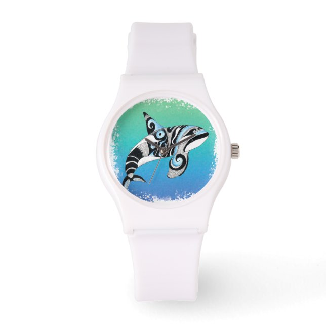 Reloj De Pulsera Orca Tribal Doodle Ink Blue (Anverso)