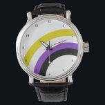 Reloj De Pulsera Orgullo arcoiris no binario personalizado<br><div class="desc">Los colores no binarios de amarillo,  blanco,  morado y negro crean el arcoiris fresco en este divertido reloj de orgullo personalizado. Ellos miran de pulsera a un amigo no binario de la comunidad de géneros.</div>