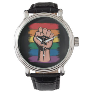 Reloj De Pulsera Orgullo Arcoíris Puño Alzado Apoyo LGBTQ Derechos