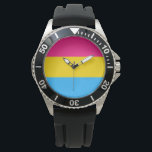 Reloj De Pulsera Orgullo Pansexual (Bandera Pan)<br><div class="desc">Este diseño presenta la Bandera del Orgullo Pansexual, que fue diseñada como un símbolo para representar a la comunidad pansexual. Es similar a la bandera arcoíris LGBT, que se usa como símbolo para lesbianas, gays, bisexuales, transexuales y cualquier otra persona en la comunidad. La bandera se utiliza para aumentar la...</div>