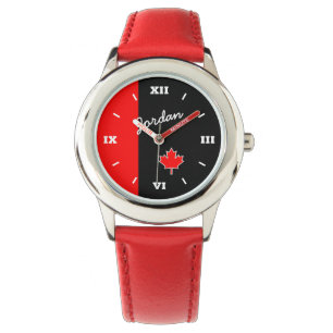 Reloj De Pulsera Orgullosa hoja de arce canadiense en negro y rojo