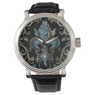 Reloj De Pulsera Ornamento Fleur-de-lis Abalone Shell y Gold