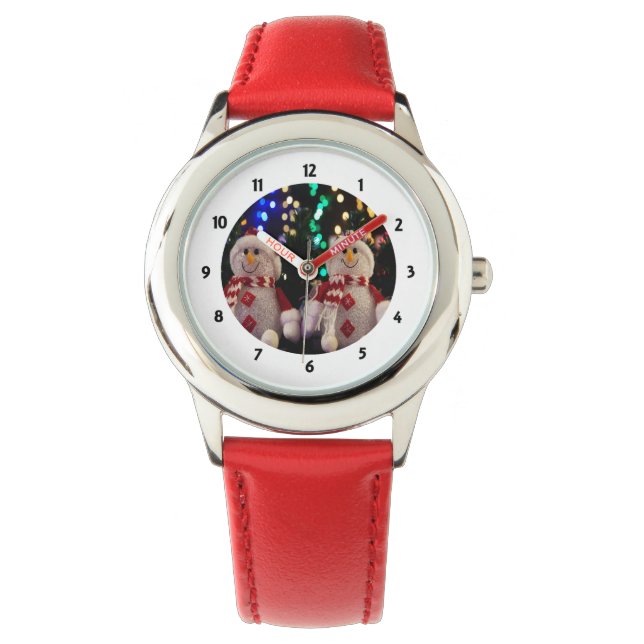 Reloj De Pulsera Ornamentos de Snowman y familiares en Tree Watch (Anverso)