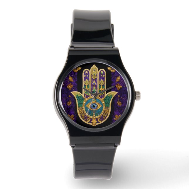Reloj De Pulsera Ornate Gold Third Eye Hamsa (Anverso)